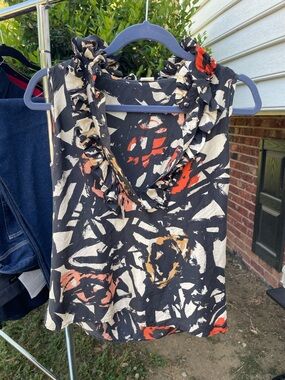 J. Crew 100% Silk Abstract Print Top - Navy, Cream & Rust - Size 2